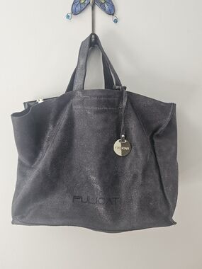 Pulicati Black Suede Tote Bag with Branded Disc Charm